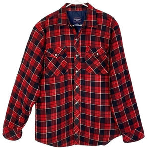 Vintage 90s Flannel Shirt Jacket Mens Size Large Quilted Oversized Shacket Red